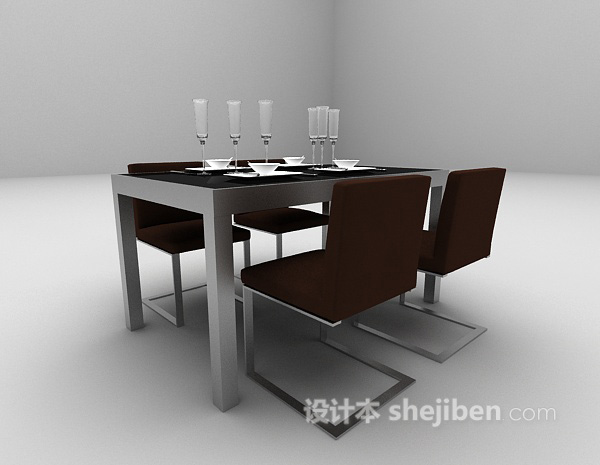 现代风格餐桌组合3d模型下载