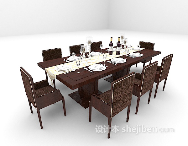 欧式风格木质黑色餐桌3d模型下载