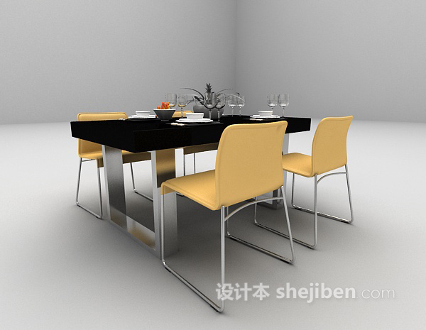 现代风格现代简易餐桌3d模型下载