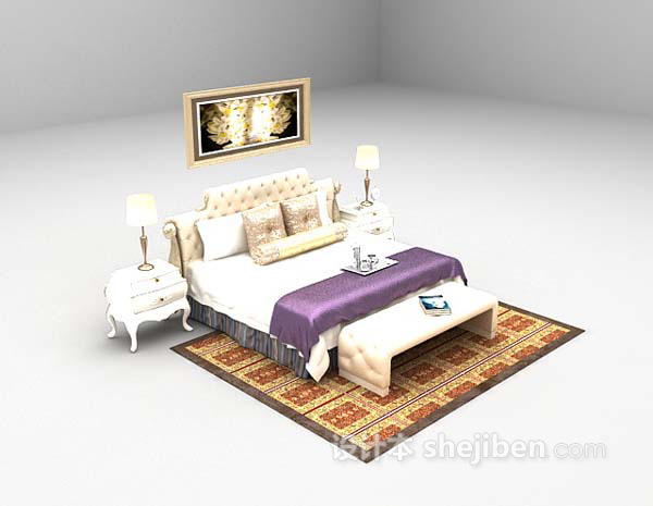 欧式风格欧式白色床免费3d模型下载