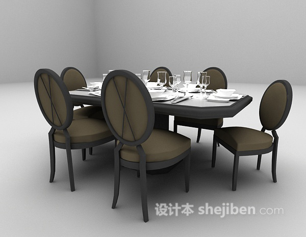 免费灰色木质餐桌欣赏3d模型下载