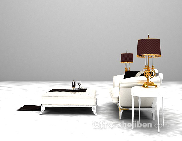 欧式风格欧式三人沙发3d模型下载