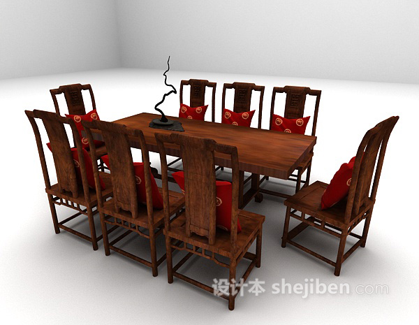 免费长形木质桌椅3d模型下载