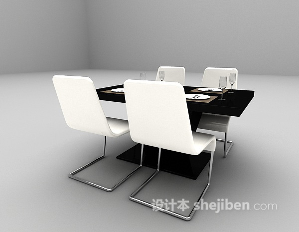 免费现代黑白桌椅3d模型下载