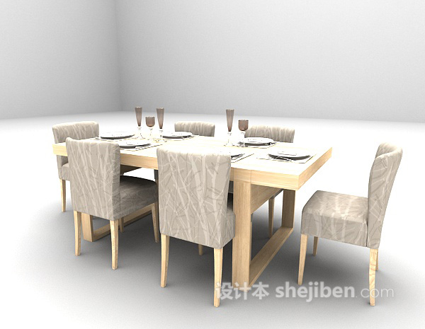 免费木色餐桌免费3d模型下载