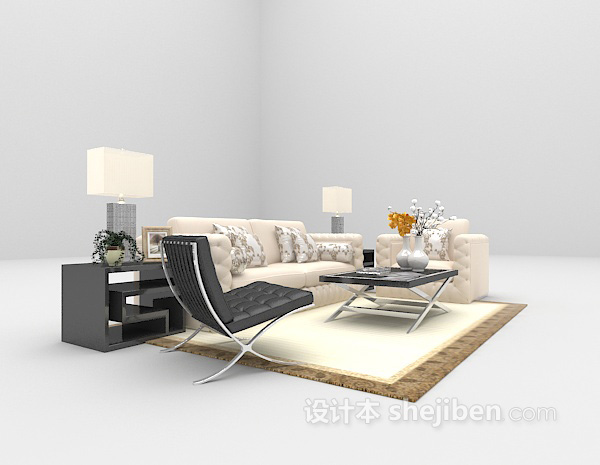 免费现代浅色沙发组合3d模型下载