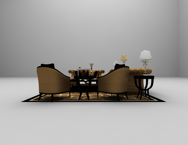 设计本欧式金色沙发3d模型下载