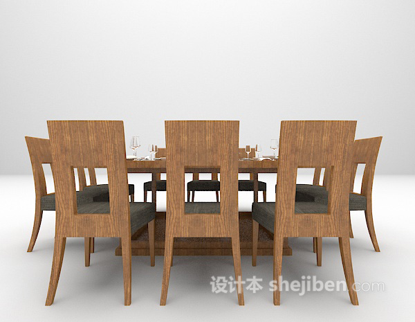 木质餐桌欣赏3d模型下载