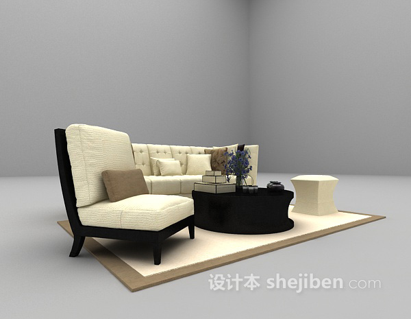 欧式风格浅色欧式沙发3d模型下载