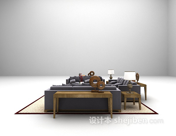 设计本现代浅紫色组合沙发3d模型下载