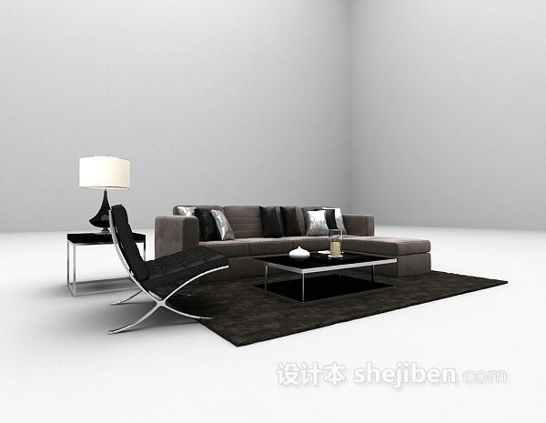 棕色组合沙发3d模型下载
