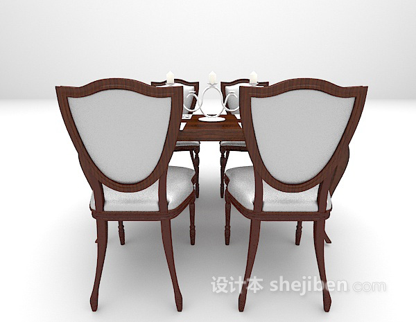 设计本欧式棕色木质餐桌3d模型下载