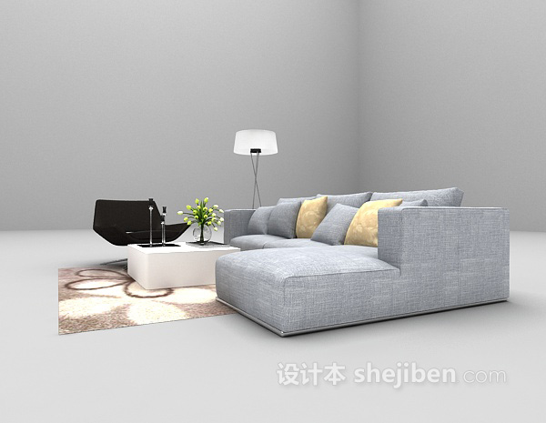 免费灰色多人沙发3d模型下载