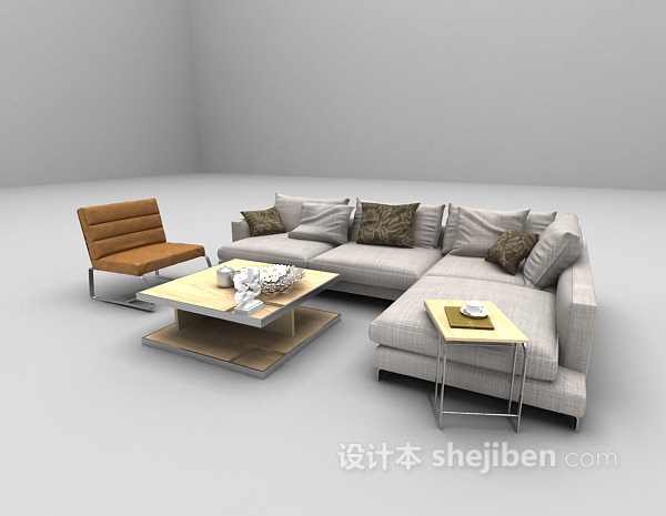 设计本现代风格灰色沙发组合欣赏3d模型下载