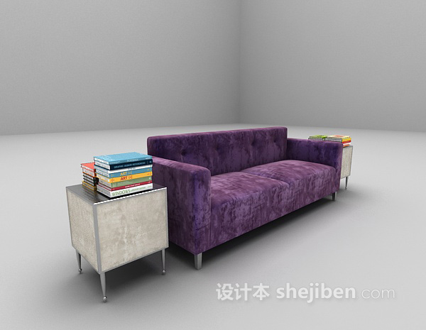 现代风格紫色布艺沙发3d模型下载