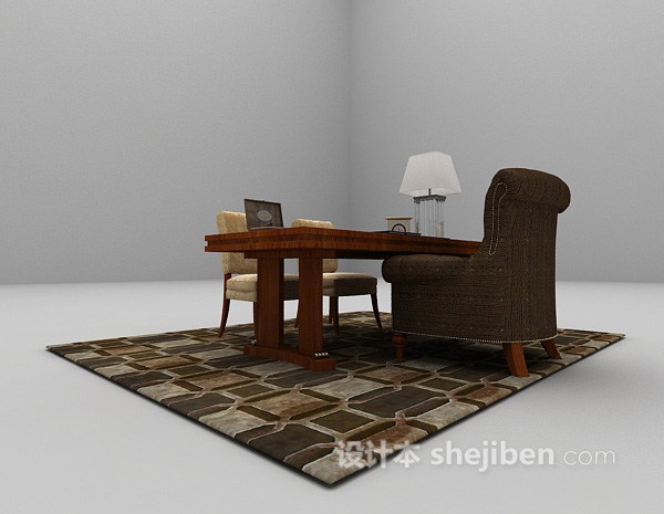 现代风格带地毯办公桌椅组合3d模型下载