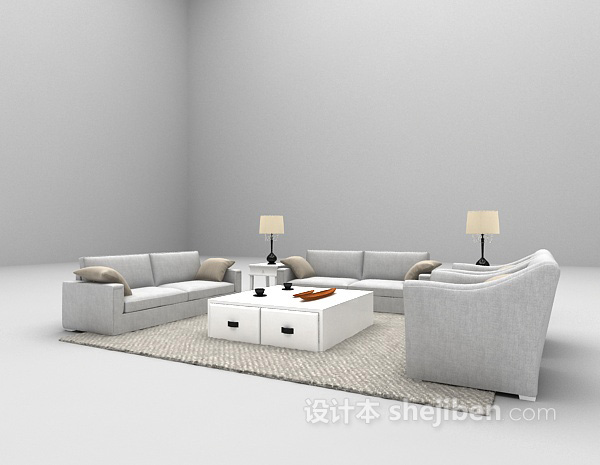 免费田园风浅色沙发3d模型下载