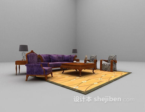 欧式风格木质欧式组合沙发3d模型下载