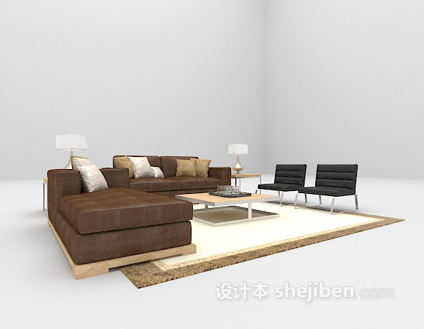棕色皮质沙发3d模型下载