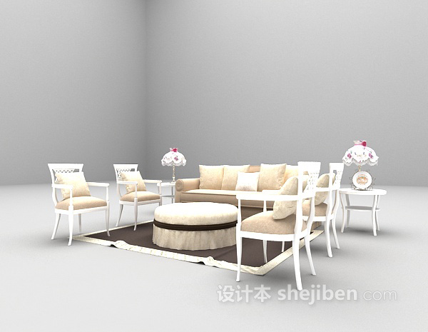 免费欧式浅色沙发椅组合3d模型下载