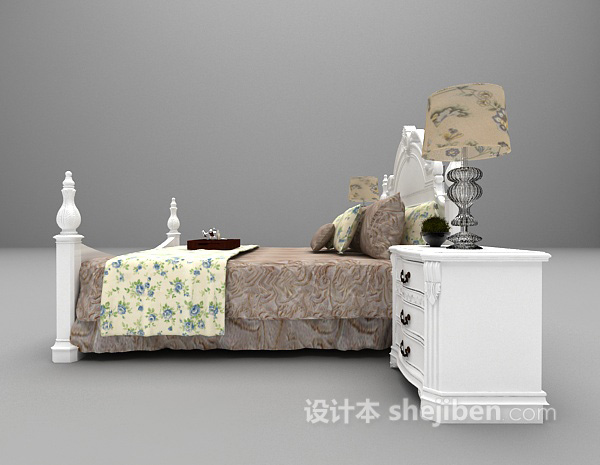 设计本白色双人床3d模型下载