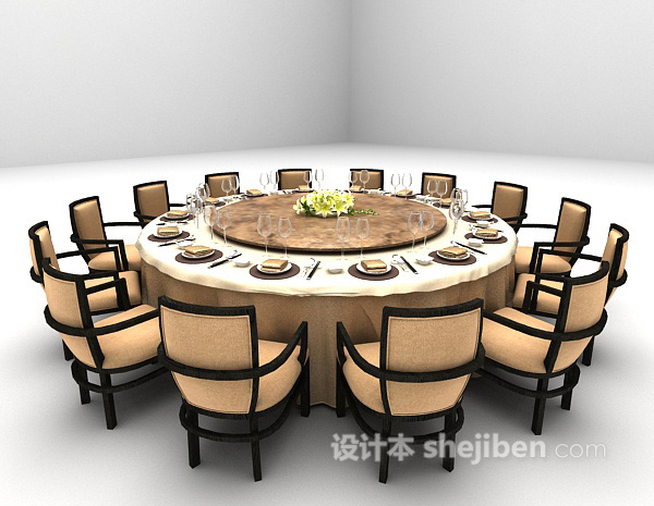 欧式风格圆形餐桌3d模型下载