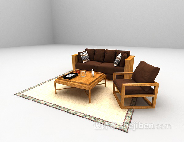 设计本木质单人沙发3d模型下载