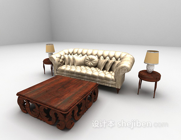 设计本皮质多人沙发3d模型下载