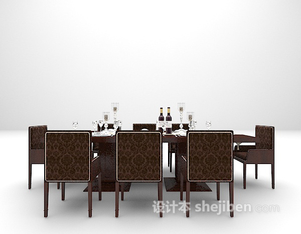木质黑色餐桌3d模型下载
