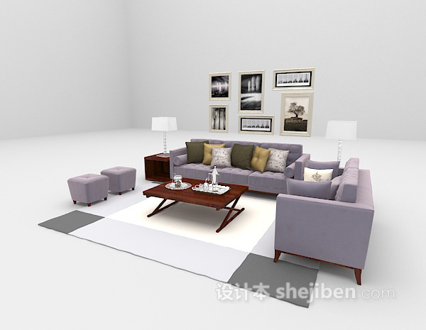 设计本紫色组合沙发免费3d模型下载