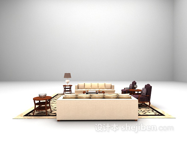 设计本田园风组合沙发3d模型下载