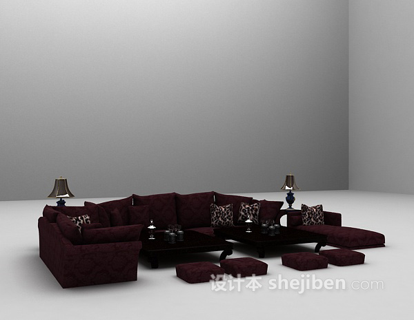 免费红色组合沙发3d模型下载