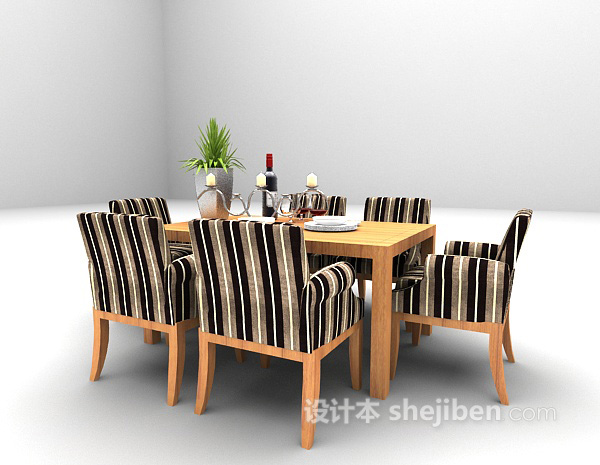 免费2015欧式木质餐桌组合欣赏3d模型下载