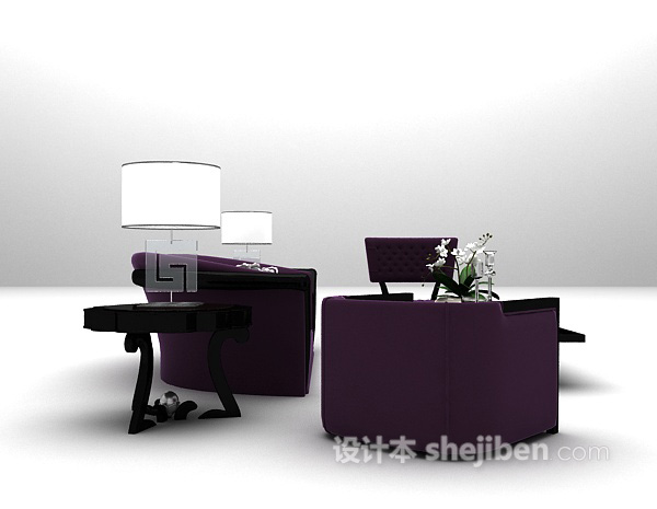 紫色沙发组合3d模型下载
