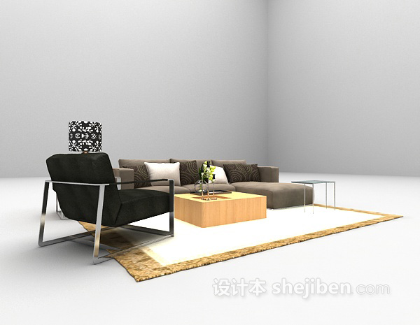 深色沙发组合3d模型下载