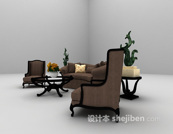 欧式棕色组合沙发3d模型下载