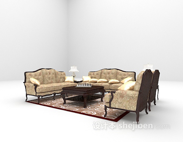免费欧式豪华组合沙发3d模型下载