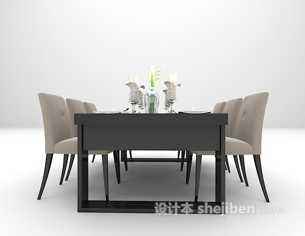 黑色现代餐桌组合欣赏3d模型下载