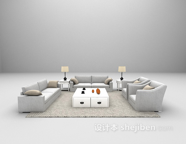 田园风浅色沙发3d模型下载