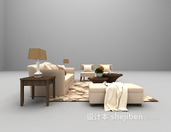 现代风格现代浅色沙发组合3d模型下载