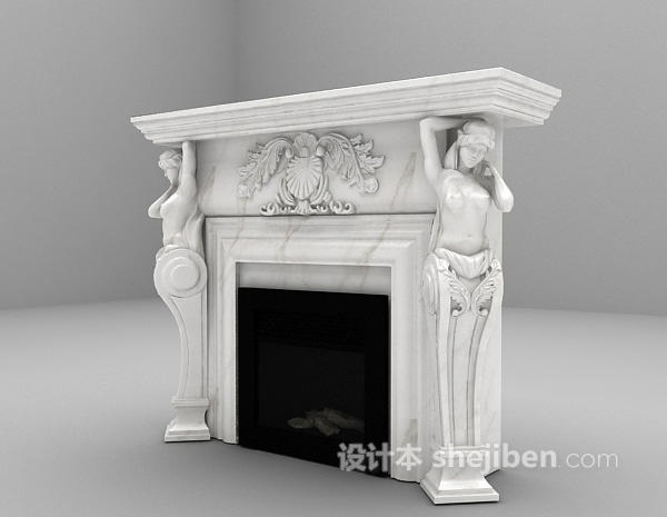 欧式风格欧式白色壁炉3d模型下载
