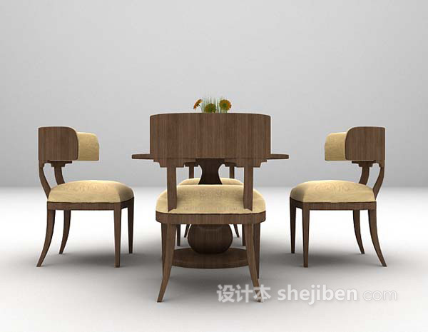 欧式棕色桌椅组合3d模型下载
