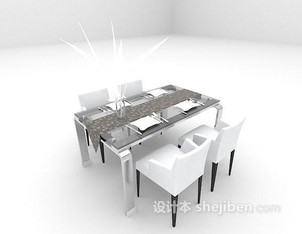 现代风格现代白色餐桌3d模型下载