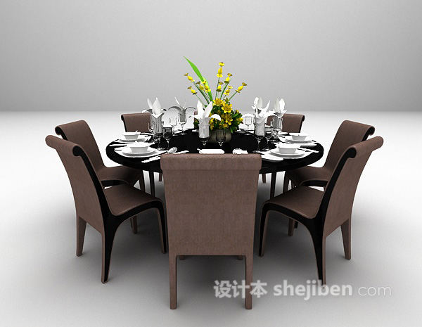 设计本黑色圆形餐桌3d模型下载