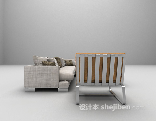 现代风格现代风格灰色沙发组合欣赏3d模型下载