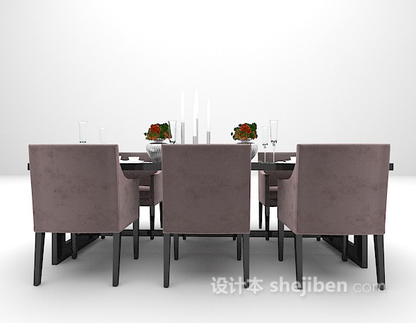 黑色餐桌组合免费3d模型下载