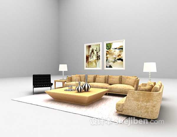 免费黄色组合沙发3d模型下载