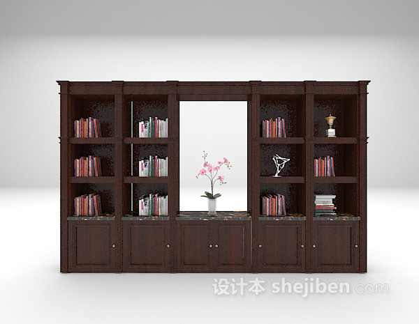 棕色书柜3d模型下载
