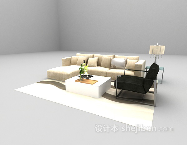 设计本现代浅色沙发组合3d模型下载