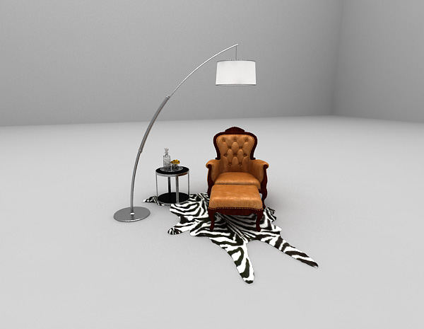 欧式风格皮质单人沙发3d模型下载